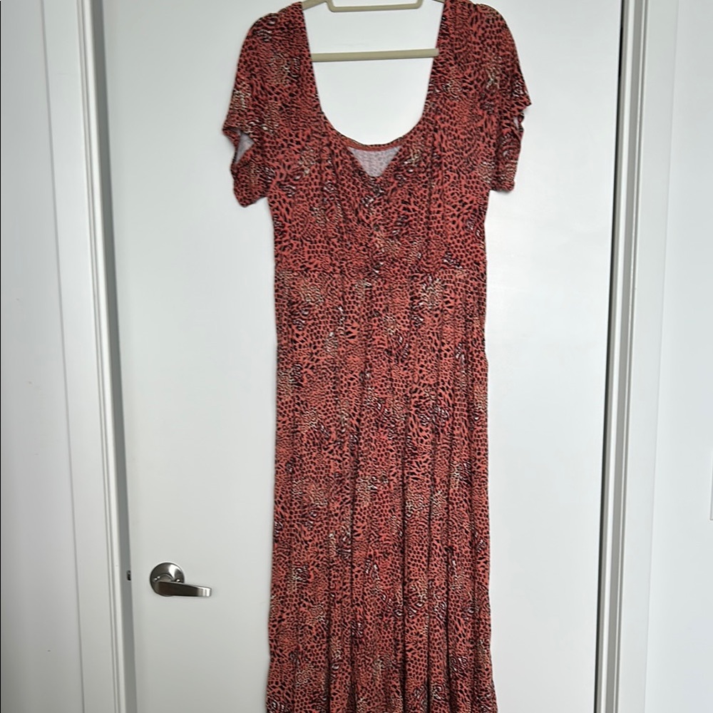 Torrid Brown and Orange Wrap Midi Dress